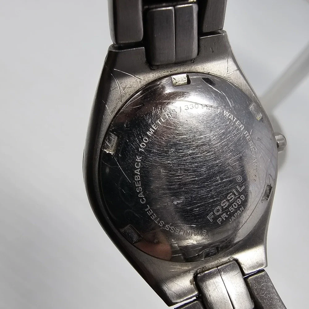 Fossil Watch Women 30mm PR-5099 Silver Tone Blue Checkered Dial New Battery 7